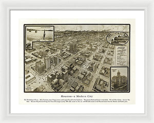 Old Map Of Houston - 1912 A Modern City - Framed Print