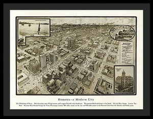 Old Map Of Houston - 1912 A Modern City - Framed Print