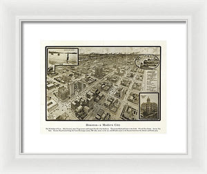 Old Map Of Houston - 1912 A Modern City - Framed Print