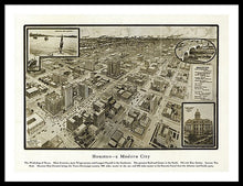 Load image into Gallery viewer, Old Map Of Houston - 1912 A Modern City - Framed Print