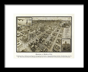 Old Map Of Houston - 1912 A Modern City - Framed Print