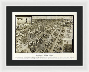 Old Map Of Houston - 1912 A Modern City - Framed Print