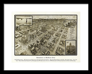 Old Map Of Houston - 1912 A Modern City - Framed Print