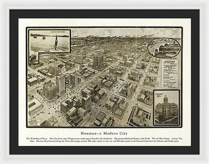 Old Map Of Houston - 1912 A Modern City - Framed Print