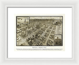 Old Map Of Houston - 1912 A Modern City - Framed Print