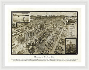 Old Map Of Houston - 1912 A Modern City - Framed Print