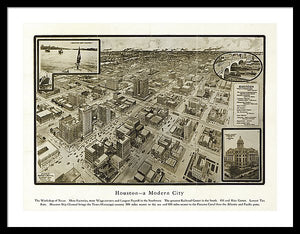 Old Map Of Houston - 1912 A Modern City - Framed Print