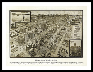 Old Map Of Houston - 1912 A Modern City - Framed Print