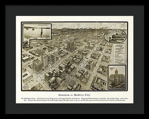 Old Map Of Houston - 1912 A Modern City - Framed Print