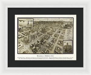 Old Map Of Houston - 1912 A Modern City - Framed Print