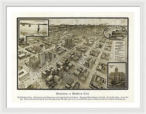 Old Map Of Houston - 1912 A Modern City - Framed Print