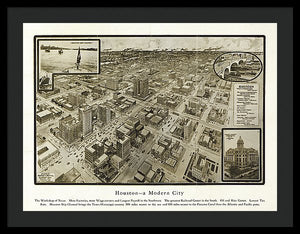 Old Map Of Houston - 1912 A Modern City - Framed Print