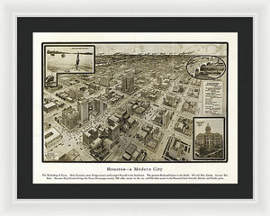 Old Map Of Houston - 1912 A Modern City - Framed Print