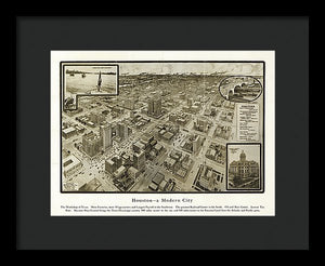 Old Map Of Houston - 1912 A Modern City - Framed Print