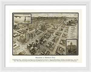 Old Map Of Houston - 1912 A Modern City - Framed Print