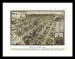 Old Map Of Houston - 1912 A Modern City - Framed Print