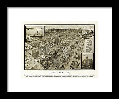 Old Map Of Houston - 1912 A Modern City - Framed Print