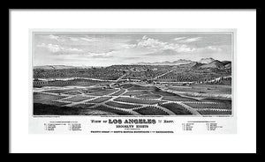 Old Map Of Los Angeles 1877 - Framed Print