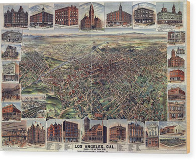 Old Map Of Los Angeles 1891 - Wood Print