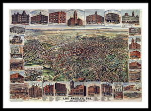 Old Map Of Los Angeles 1891 - Framed Print