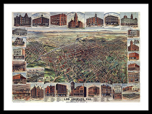 Old Map Of Los Angeles 1891 - Framed Print