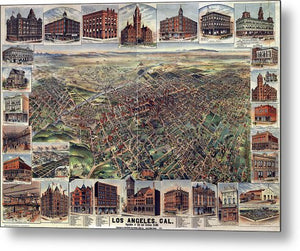 Old Map Of Los Angeles 1891 - Metal Print