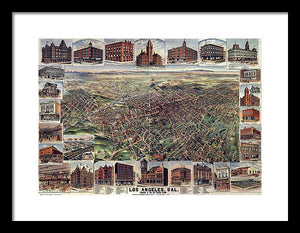 Old Map Of Los Angeles 1891 - Framed Print