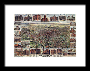 Old Map Of Los Angeles 1891 - Framed Print