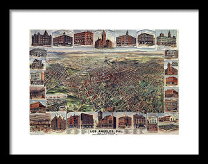 Old Map Of Los Angeles 1891 - Framed Print