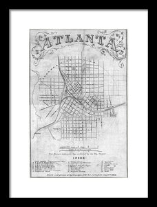 Old Map Of Atlanta 1864 - Framed Print