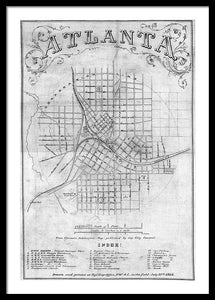 Old Map Of Atlanta 1864 - Framed Print