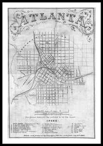 Old Map Of Atlanta 1864 - Framed Print