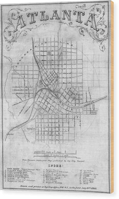 Old Map Of Atlanta 1864 - Wood Print