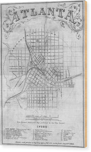 Old Map Of Atlanta 1864 - Wood Print