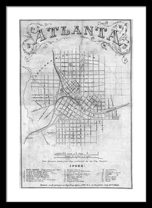 Old Map Of Atlanta 1864 - Framed Print