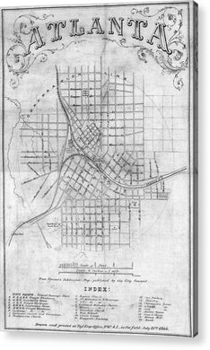 Old Map Of Atlanta 1864 - Acrylic Print