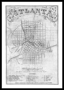 Old Map Of Atlanta 1864 - Framed Print