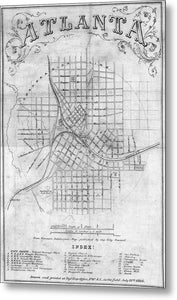 Old Map Of Atlanta 1864 - Metal Print