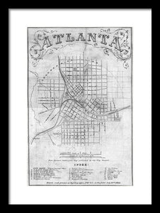 Old Map Of Atlanta 1864 - Framed Print