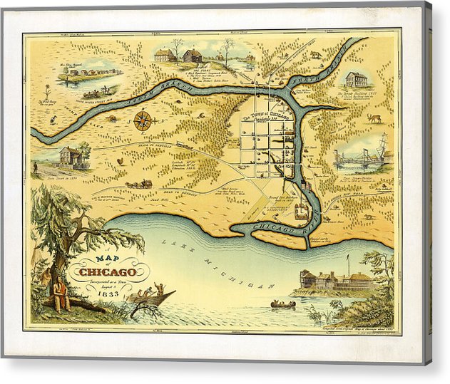Map Of Chicago 1833 - Acrylic Print