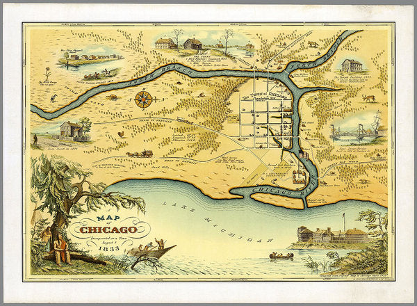 Map Of Chicago 1833 - Art Print