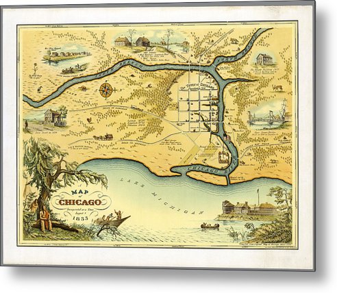 Map Of Chicago 1833 - Metal Print