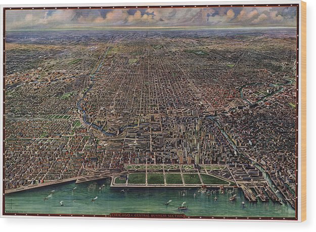 Old Map Of Chicago 1916 - Wood Print