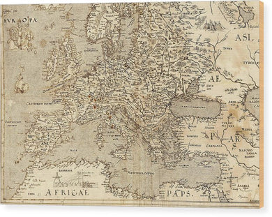 Old Map Of Europe 1570 - Wood Print