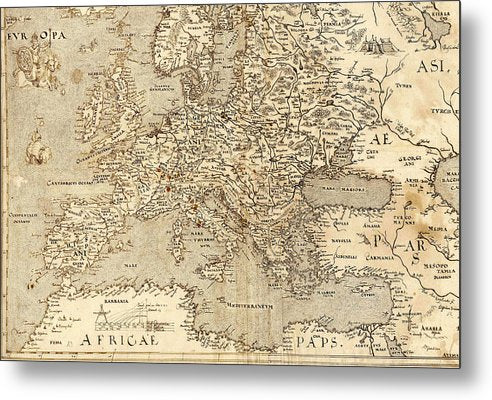 Old Map Of Europe 1570 - Metal Print