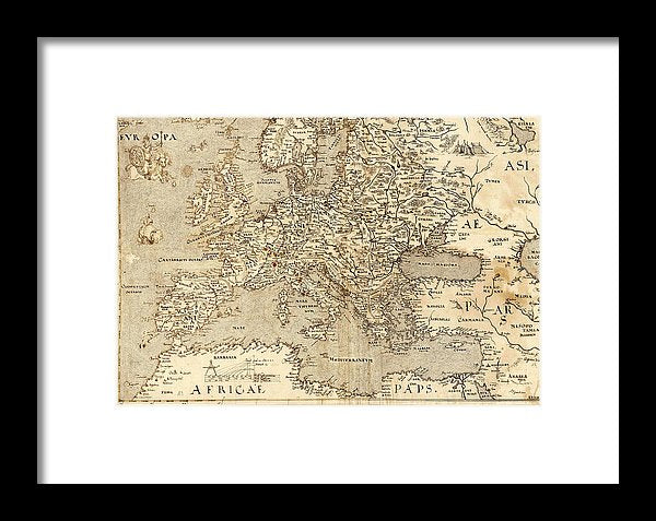 Old Map Of Europe 1570 - Framed Print