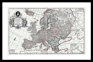 Old Map Of Europe 1708 - Framed Print