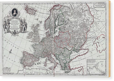 Old Map Of Europe 1708 - Wood Print