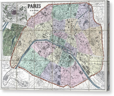 Old Map Of Paris 1878 - Canvas Print