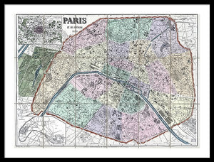 Old Map Of Paris 1878 - Framed Print